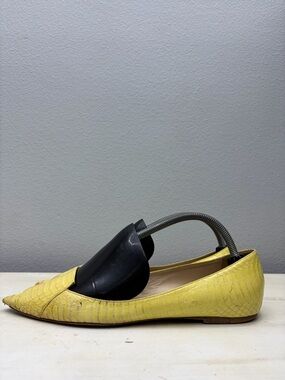 Jimmy Choo Yellow Textured Pointed-Toe Flats